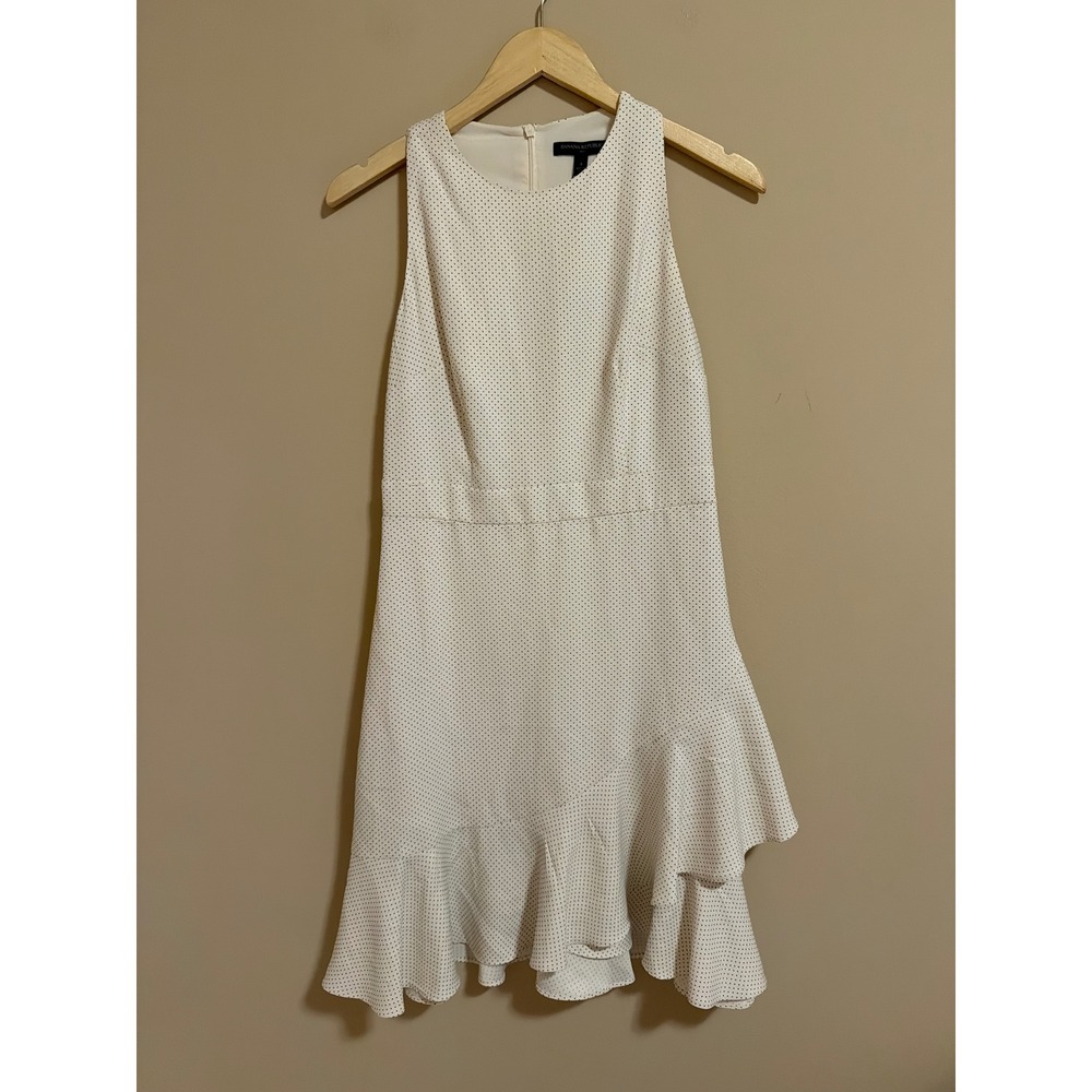 Banana Republic Polka Dot Ruffle Hem Mini Dress Cream Black Sleeveless Size 4